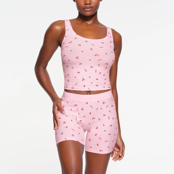 SKIMS Other - Skims Pink Limited Edition Ribbed Cherry Print Set Lana Del Ray Valentine
